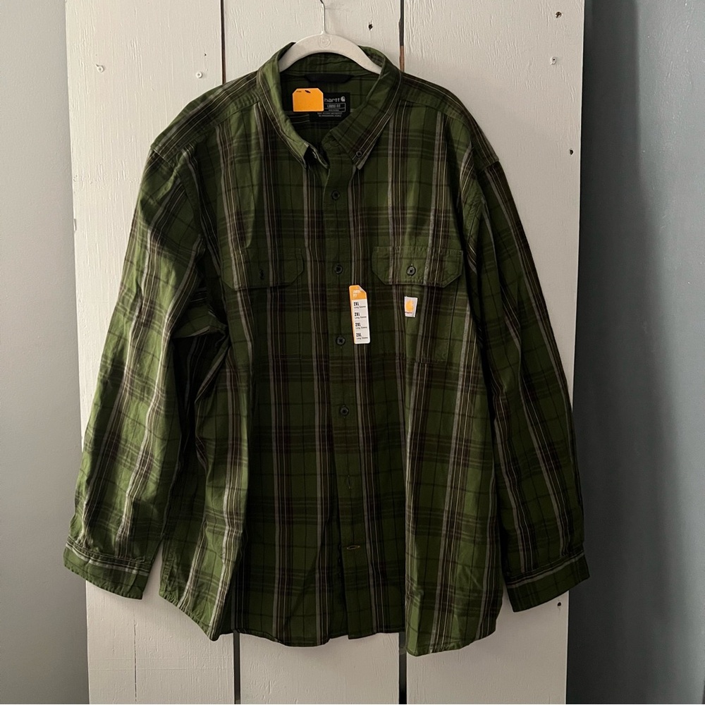 Carhartt Loose Fit Olive Green Long Sleeve
Plaid Shirt Size 2 XL